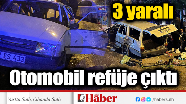 Otomobil refüje çıktı  3 yaralı